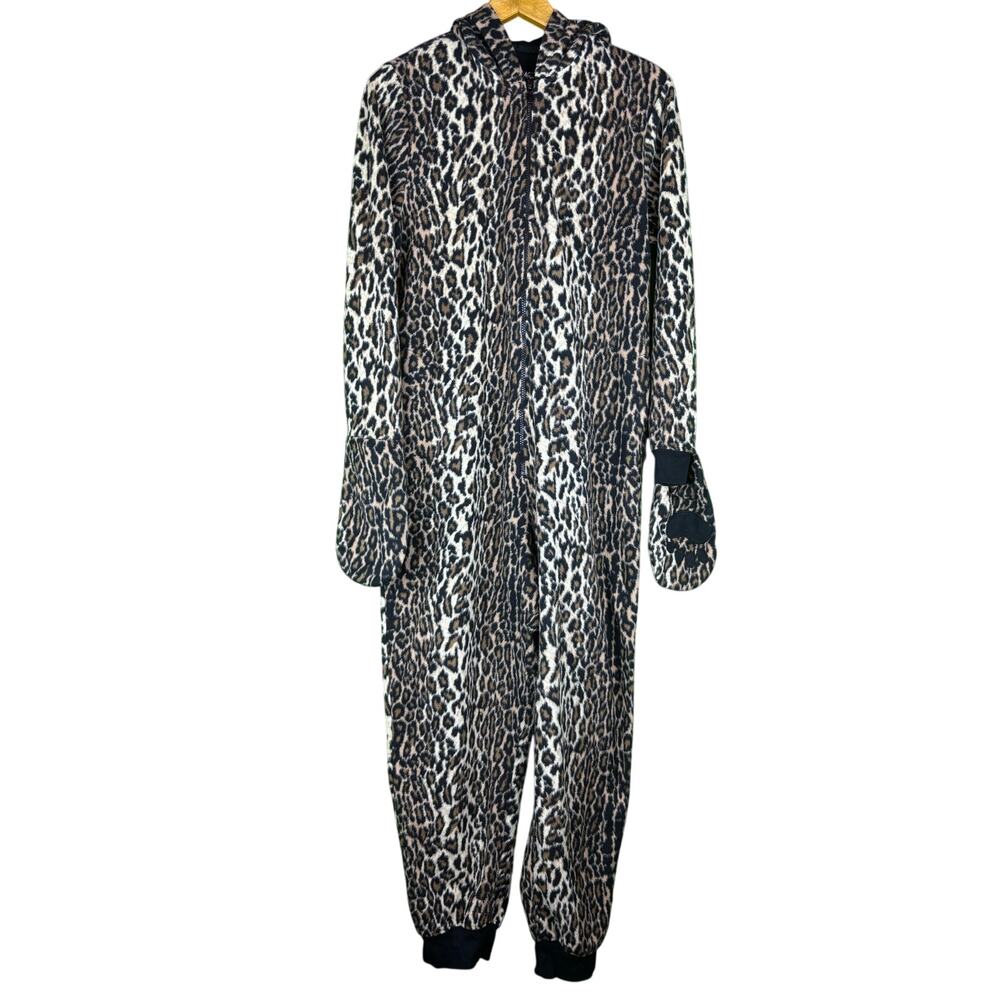 NICK & NORA Halloween Costume Leopard Print L One Piece Pajamas or Full Frnt Zip